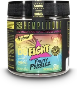 Jar of Hemplitude Delta 8 fruity pebblez gummies, 30 mg