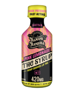 Bottle of Delta-9 drink mix/syrup, 420 mg Pink Lemonade