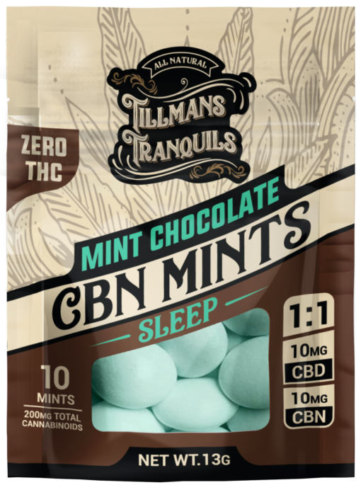 pack of tillmans CBD and CBD sleep mints, mint chocolate