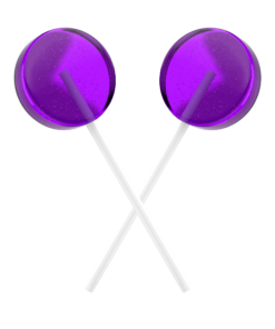 Two grape-flavored Delta 9 THC lollipops that are farm bill compliant.