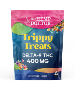 The Hemp Doctor Trippy Treats Delta-9 THC 400mg package front with colorful design and brand logo